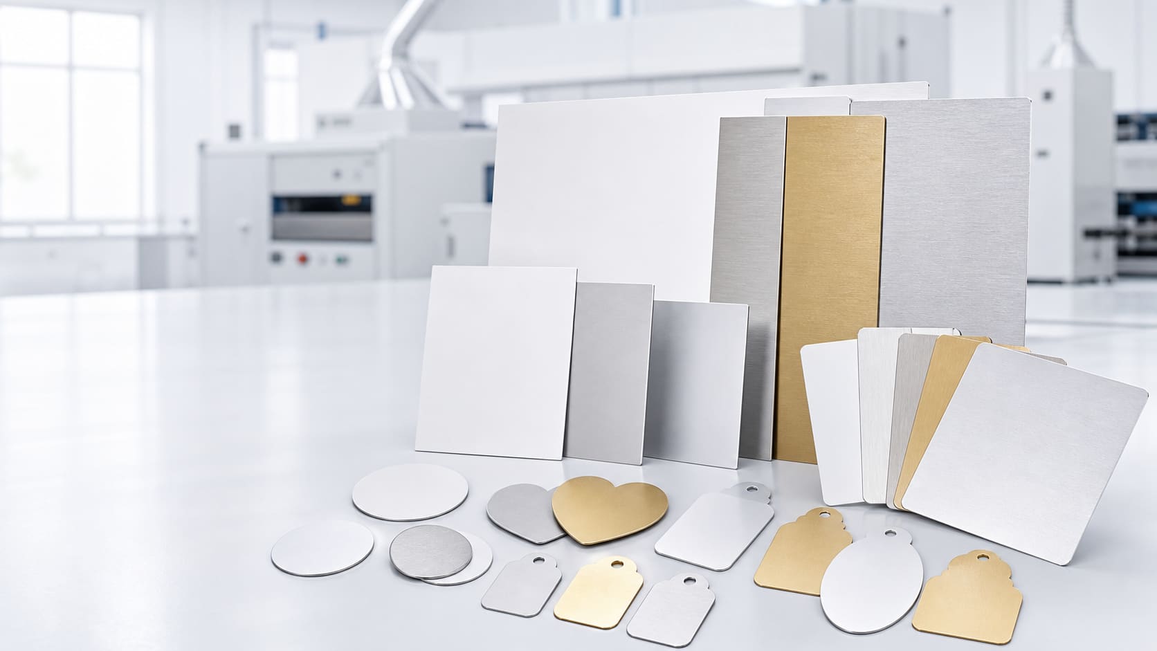 Different unprinted sublimation aluminum sheets and cut blanks